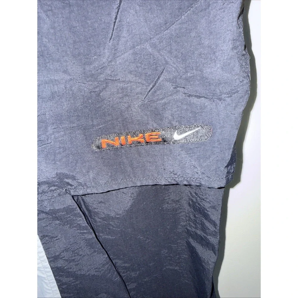 Y2K Nike Swoosh Track Pants Black Gray Windbreaker Joggers‎ Men's Medium